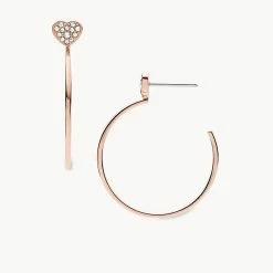 Flash Sale 🥰 Fossil 👩 Women's Rose Gold Stainless Steel Hoop Earring ⌛