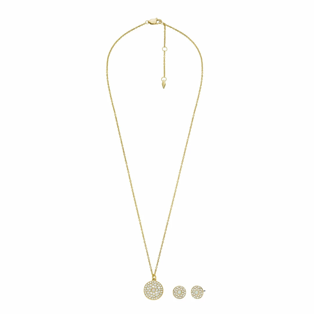 Best Pirce π Fossil π© Women's Gold-Tone Stainless Steel and Synthetic Opal Necklace and Earrings Gift Set π₯° 3 Best Pirce π Fossil π© Women's Gold-Tone Stainless Steel and Synthetic Opal Necklace and Earrings Gift Set π₯°