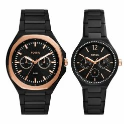 Cheap 🎁 Fossil Men's Evanston Multifunction, Black-Tone Stainless Steel ⌚ Watch Set 🔥