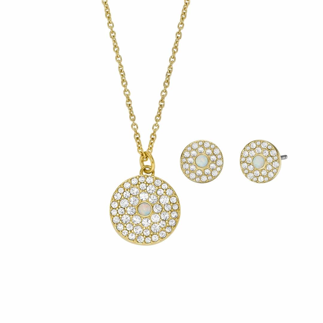 Best Pirce π Fossil π© Women's Gold-Tone Stainless Steel and Synthetic Opal Necklace and Earrings Gift Set π₯° 4 Best Pirce π Fossil π© Women's Gold-Tone Stainless Steel and Synthetic Opal Necklace and Earrings Gift Set π₯° - Image 2